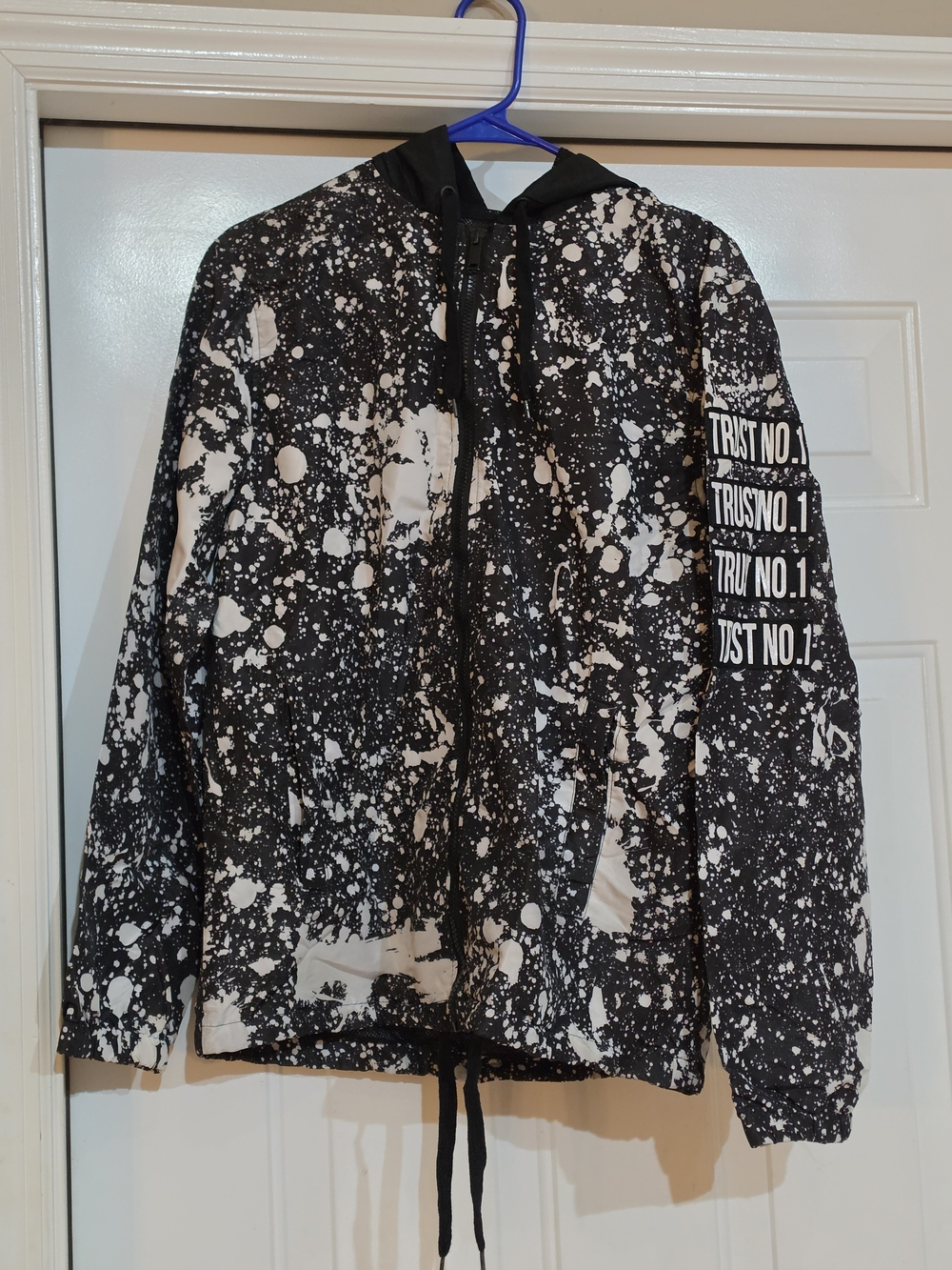 Men's Black & White Splatter Hooded Windbreaker Jacket